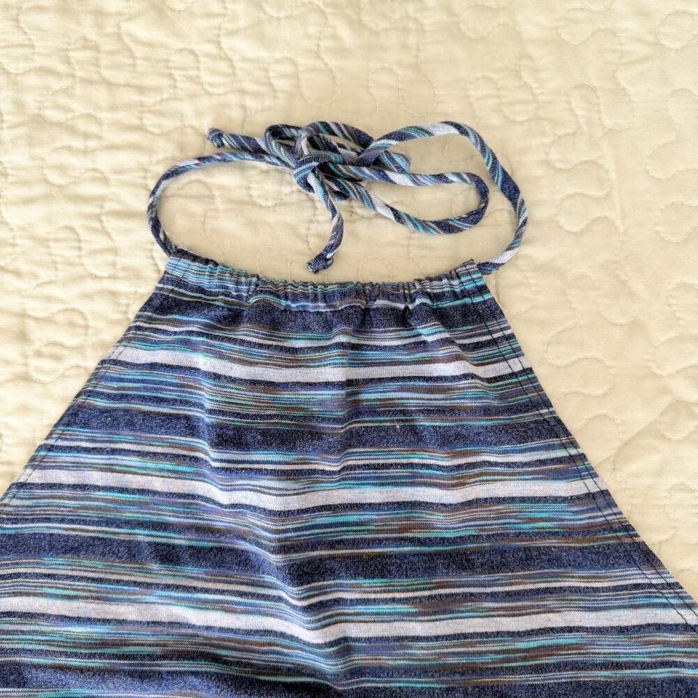 Moda Intl Vintage Blue Striped Halter Top Crop Neck Tie - Picture 3 of 5